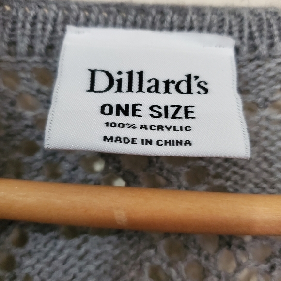 Dillard's Grey Open Gray Crochet Knit Open Cardigan One Size - Picture 5 of 9